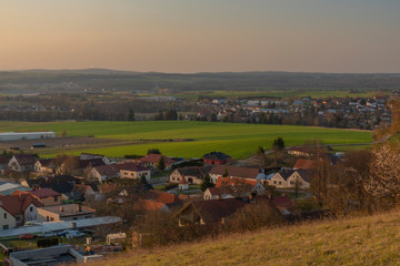 Dubicne village near Ceske Budejovice city in spring sunset evening