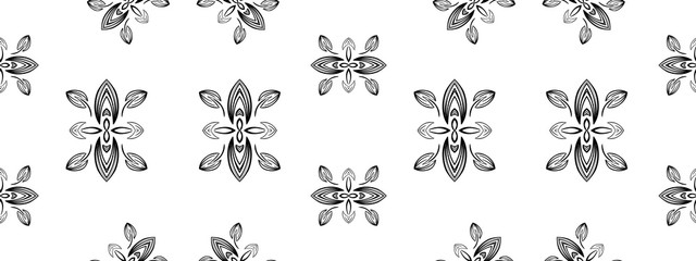 Stylish vintage black on white ornament seamless pattern. Allover vector design for fabric, apparel textile, interior, wallpaper
