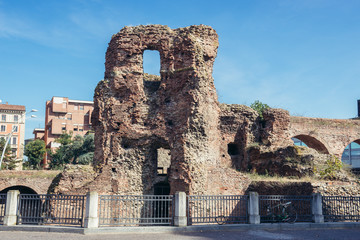 Ruins of so called Rocca Galliera castle next to to Montagnola Park in historic part of Bologna city, Italy © Fotokon