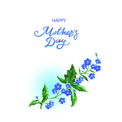 mother's day card with forget-me-nots, watercolor