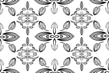 Stylish vintage black on white ornament seamless pattern. Allover vector design for fabric, apparel textile, interior, wallpaper