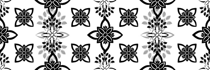 Stylish vintage black on white ornament seamless pattern. Allover vector design for fabric, apparel textile, interior