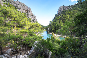 Fototapeta na wymiar View of turquoise lake in canyon Goynuk