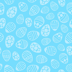 Blue Easter eggs seamless pattern. Hand drawn vector illustration.