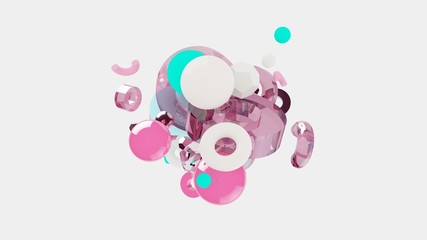 3d abstract background. Glass and plastic objects. 3d geometric shapes. Modern wallpaper. Creative digital design.