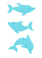 vector hand drawn set of cartoon dolphins in different poses