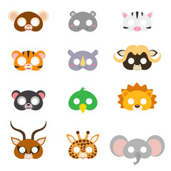 Obraz premium Set of assorted animal masks, party supplies, birthday party favors, play accessories, photo booth props for kids