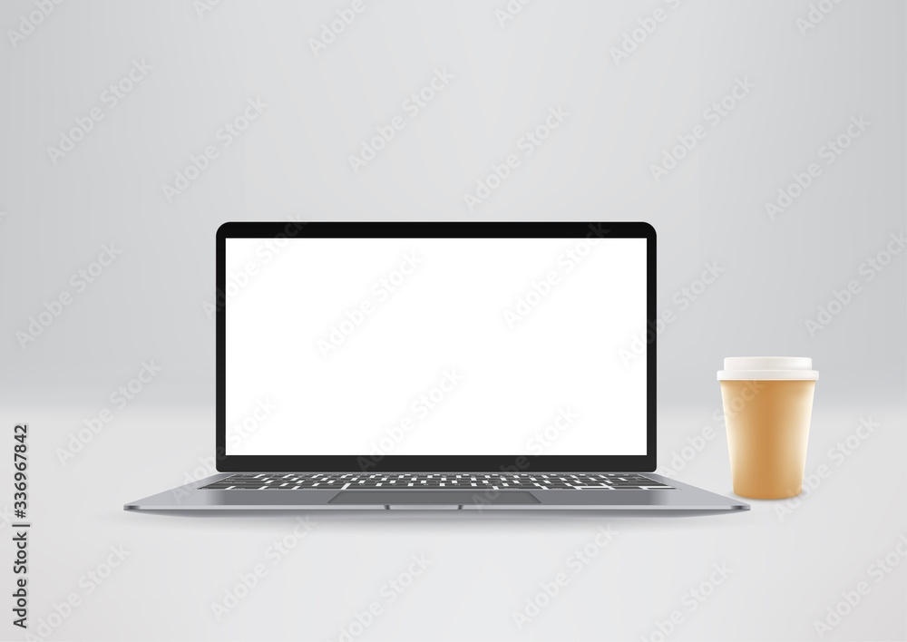 Poster Modern computer on a table. Vector mockup