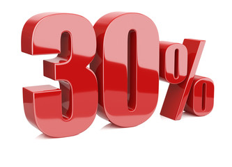 3d render illustration. Red thirty percent on a white background.
