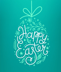 Happy Easter lettering inscription. Easter eggs in doodle style
