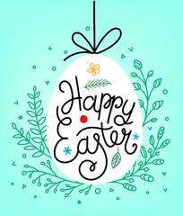 Obraz premium Happy Easter lettering inscription. Easter eggs in doodle style