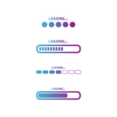 Set of vector loading icons. Colorful progress loading bar isolated. Bright download sign. Vector loading symbols