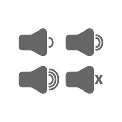 Speaker icon set. Volume control on/off mute symbol. Flat application interface sign. Vector illustration image. Isolated on white background.