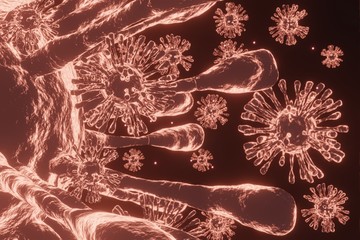 covid-19, coronavirus  floating in  environment , coronaviruses 3D rendering , organism illustration, virus seen micro.