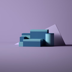 Glossy Purple and Blue Stage Realistic 3D rendering Scene With Basic Shapes and Minimal Objects
