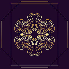 Beautiful golden mandala on dark purple background