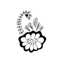 Doodle flower. Black element isolated on white background. Vector illustration.