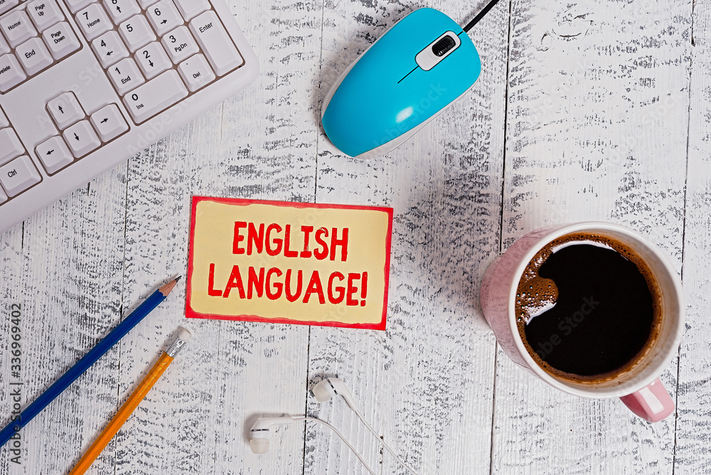 Aufkleber text sign showing english language. business photo text third spoken native lang in world after chin