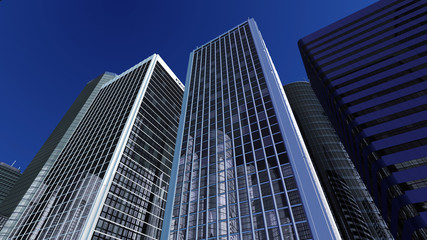 Obraz premium Modern Skyscraper Buildings office City Day Sky 3D illustration images