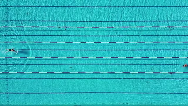 Aerial Top Down of Swimming Pool with Swimmers