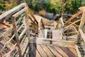 Outdoor stairs Illustrations creates an impressionist style of painting.