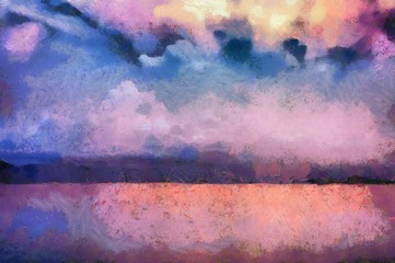 Sea and sky Illustrations creates an impressionist style of painting.