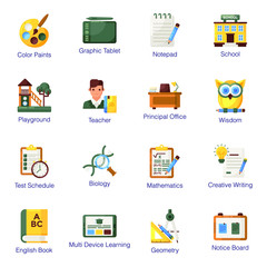 Pack Of Learning And Education Flat Icons 