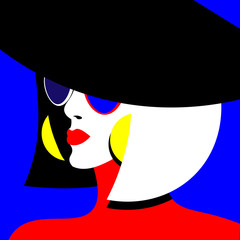 Young sexy woman in a hat and glasses. Vector illustration in pop art retro style.