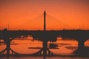 beautiful sunset over the Spanish city (badajoz) bridge