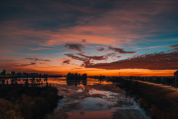 beautiful sunset over the river in (badajoz)