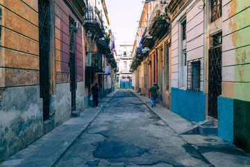 Havana Old Town Street with Local People and Tourist. Cuba.