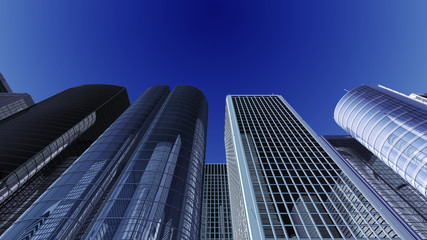 Fototapeta na wymiar Modern Skyscraper Buildings office City Day Sky 3D illustration images