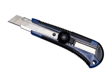 Obraz premium Blue stationery knife. Isolated on white with clipping path