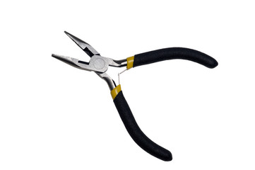 Small pliers with black handles isolated on white with clipping path