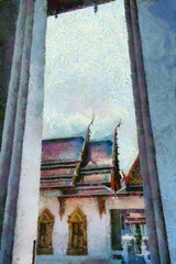 Ancient thai architecture Illustrations creates an impressionist style of painting.