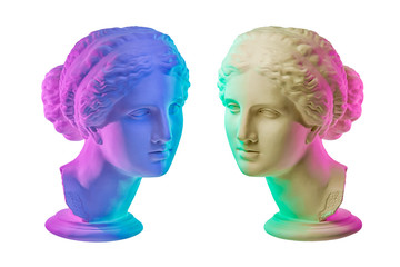 Statue of Venus de Milo. Creative concept colorful neon image with ancient greek sculpture Venus or...