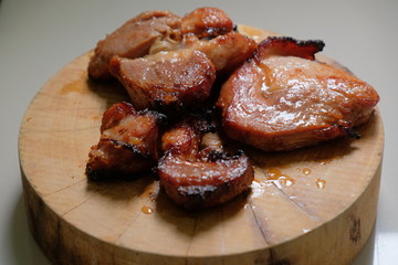 Grill pork put on wood cutting board