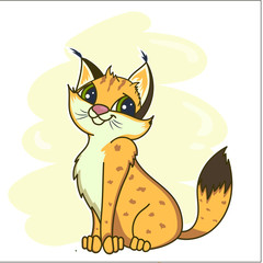 Small cute lynx. Beauty smiling cartoon Wild cat