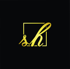 Minimal elegant monogram art logo. Outstanding professional trendy awesome artistic SH HS initial based Alphabet icon logo. Premium Business logo gold color on black background