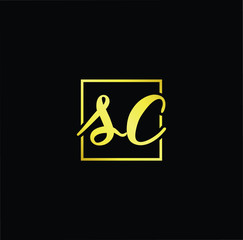 Minimal elegant monogram art logo. Outstanding professional trendy awesome artistic SC CS initial based Alphabet icon logo. Premium Business logo gold color on black background