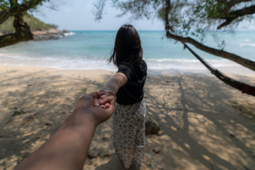 young cute hipster girl travelling at beautiful blue sky paradise tropical 
coast beach PP Island Krabi Phuket Thailand guiding idea for long weekend 
female relax rest woman women planning life