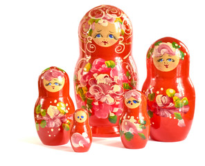 red matryoshka on white background