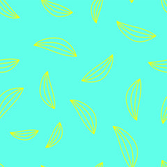 Seamless pattern with leaves, stones, flowers, batterfly, grass. Yellow elements at grey. Cute and funny. For children textile, scrapbooking, wallpaper and wrapping paper. Spring and summer ornament.