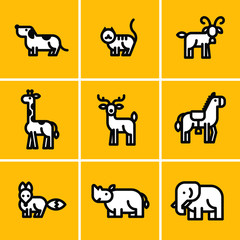 Pixel perfect vector icons of various animals.
