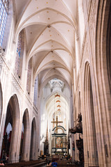 Fototapeta premium Antwerp, Belgium interior arches and vaulted ceiling of the Cathedral of our lady