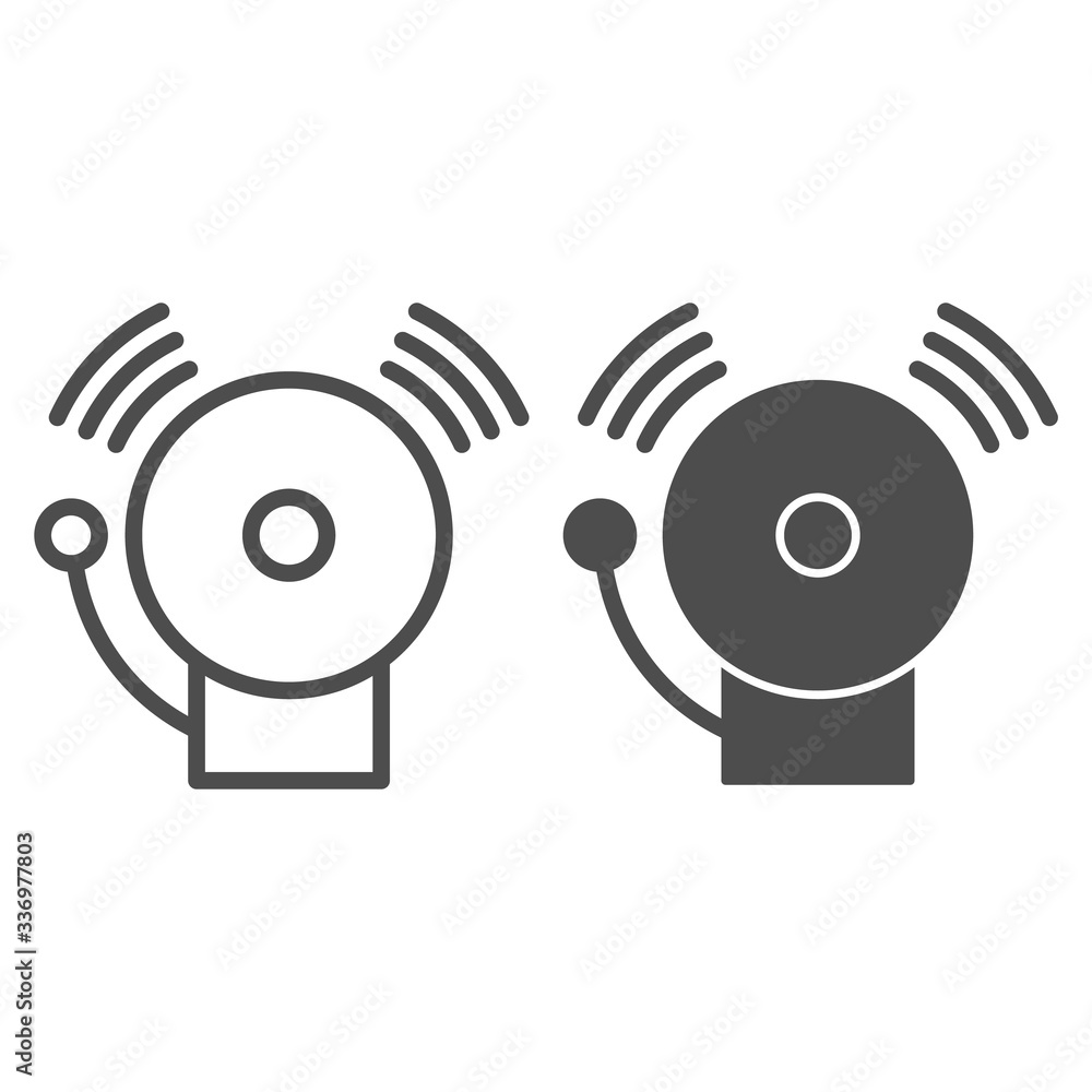 Aufkleber call at the fire brigade line and solid icon. danger alarm outline style pictogram on white backgrou