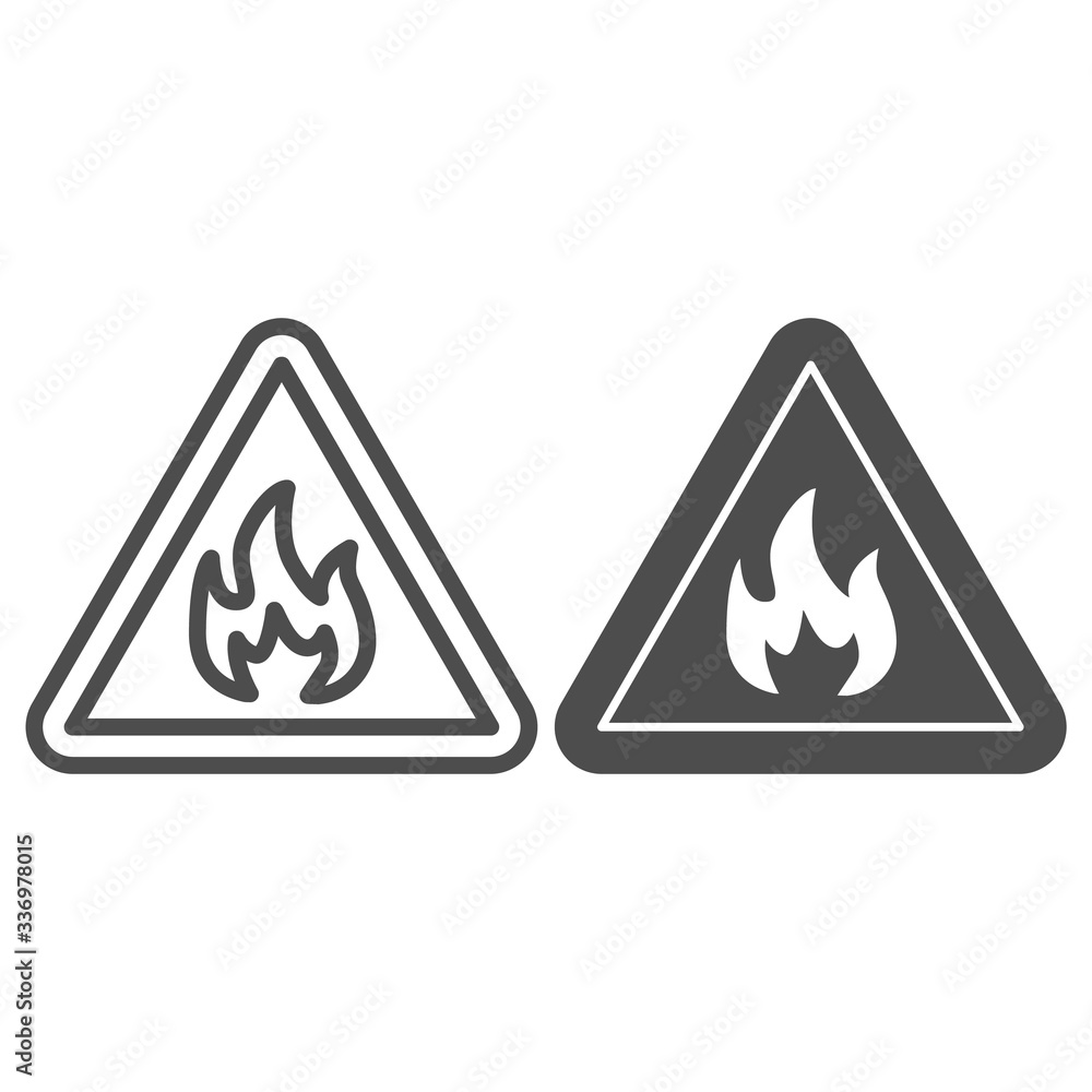 Aufkleber triangle with fire symbol line and solid icon. flammable caution sign outline style pictogram on whi