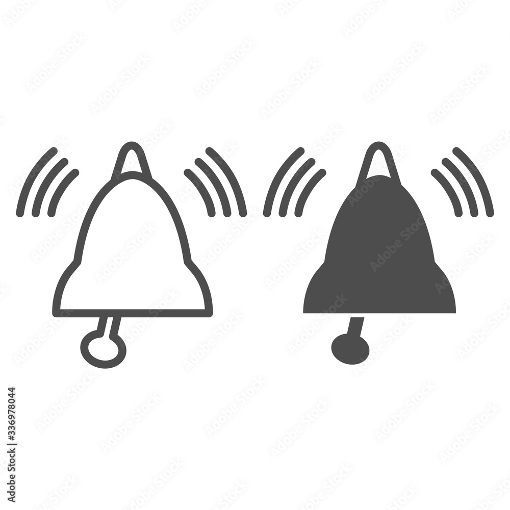 Poster bell ringing line and solid icon. alarm the fire brigade outline style pictogram on white background