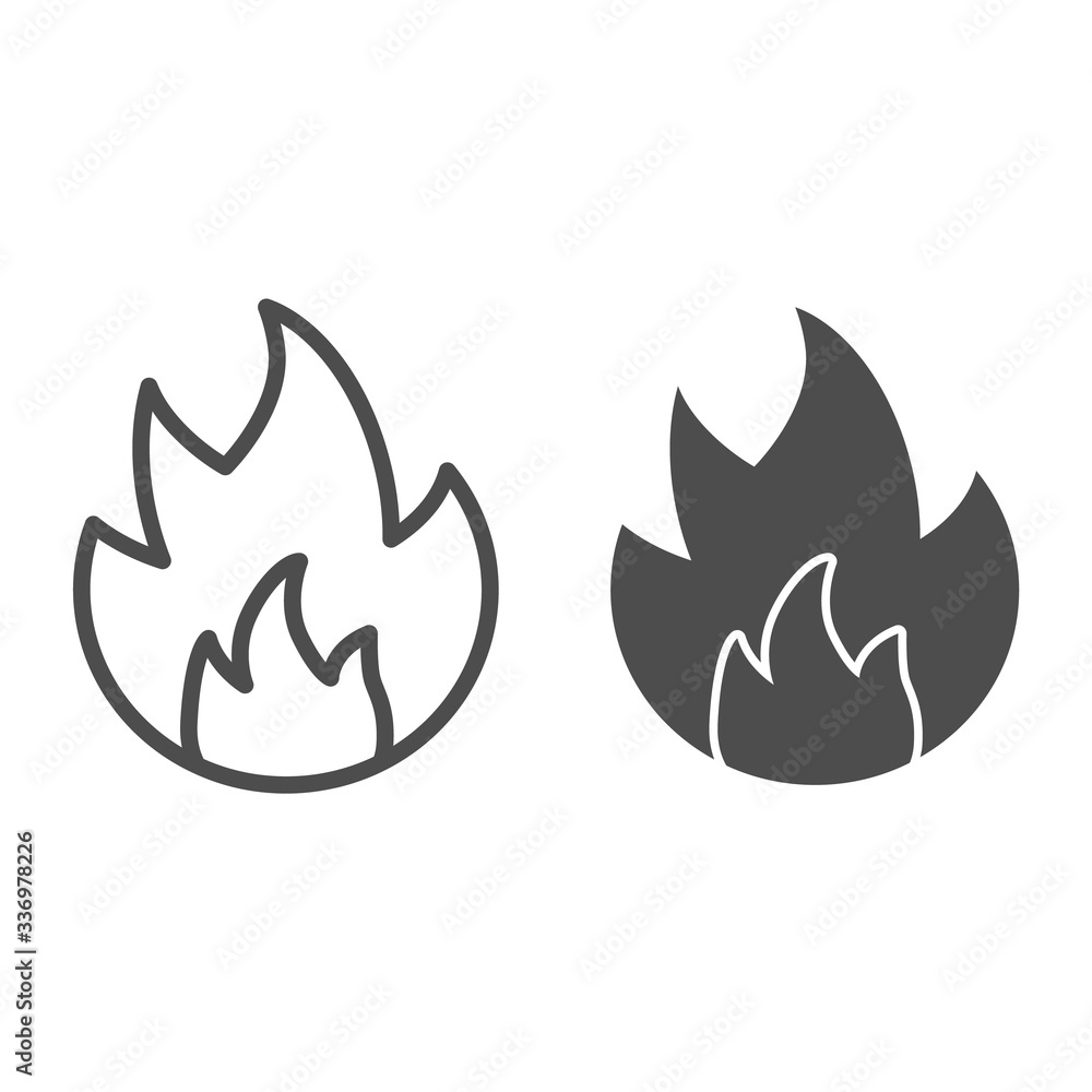 Aufkleber symbol of fire line and solid icon. flammable caution sign outline style pictogram on white backgrou