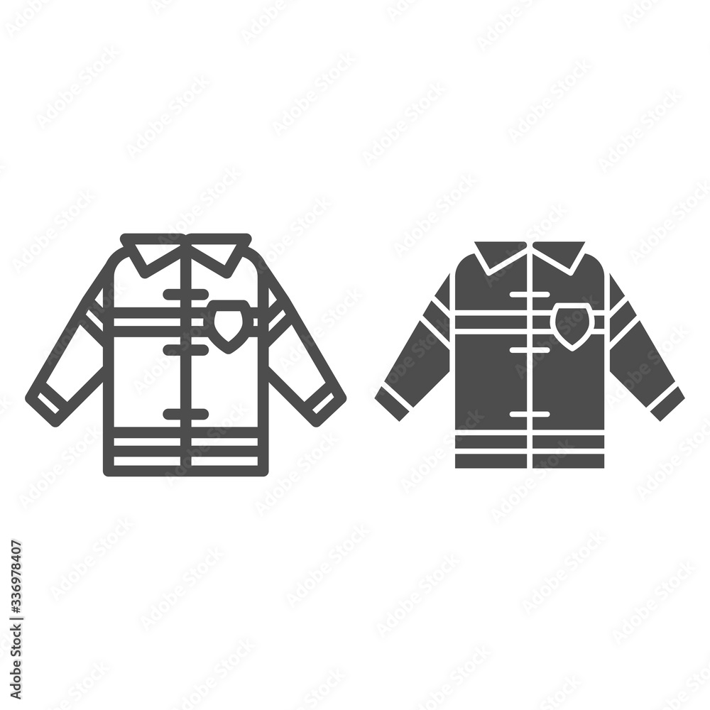 Poster fireman uniform line and solid icon. fireproof suit outline style pictogram on white background. fir